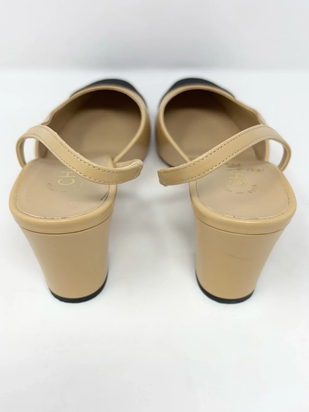 Chanel Two-Tone Goatskin & Grosgrain CC Slingback Pumps Beige Black 38.5